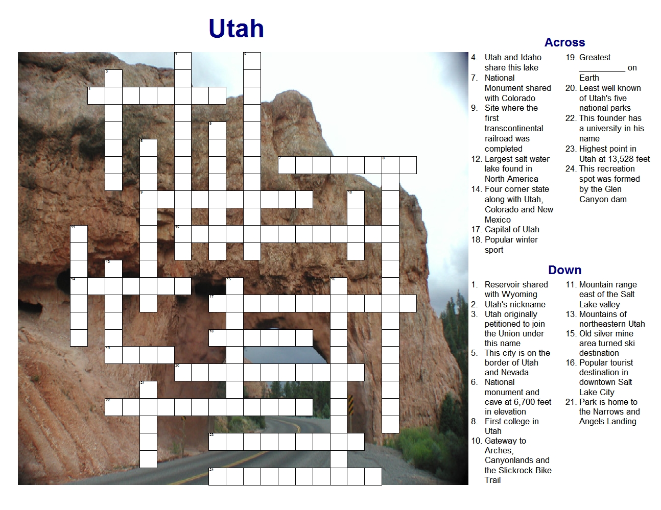 Utah crossword puzzle