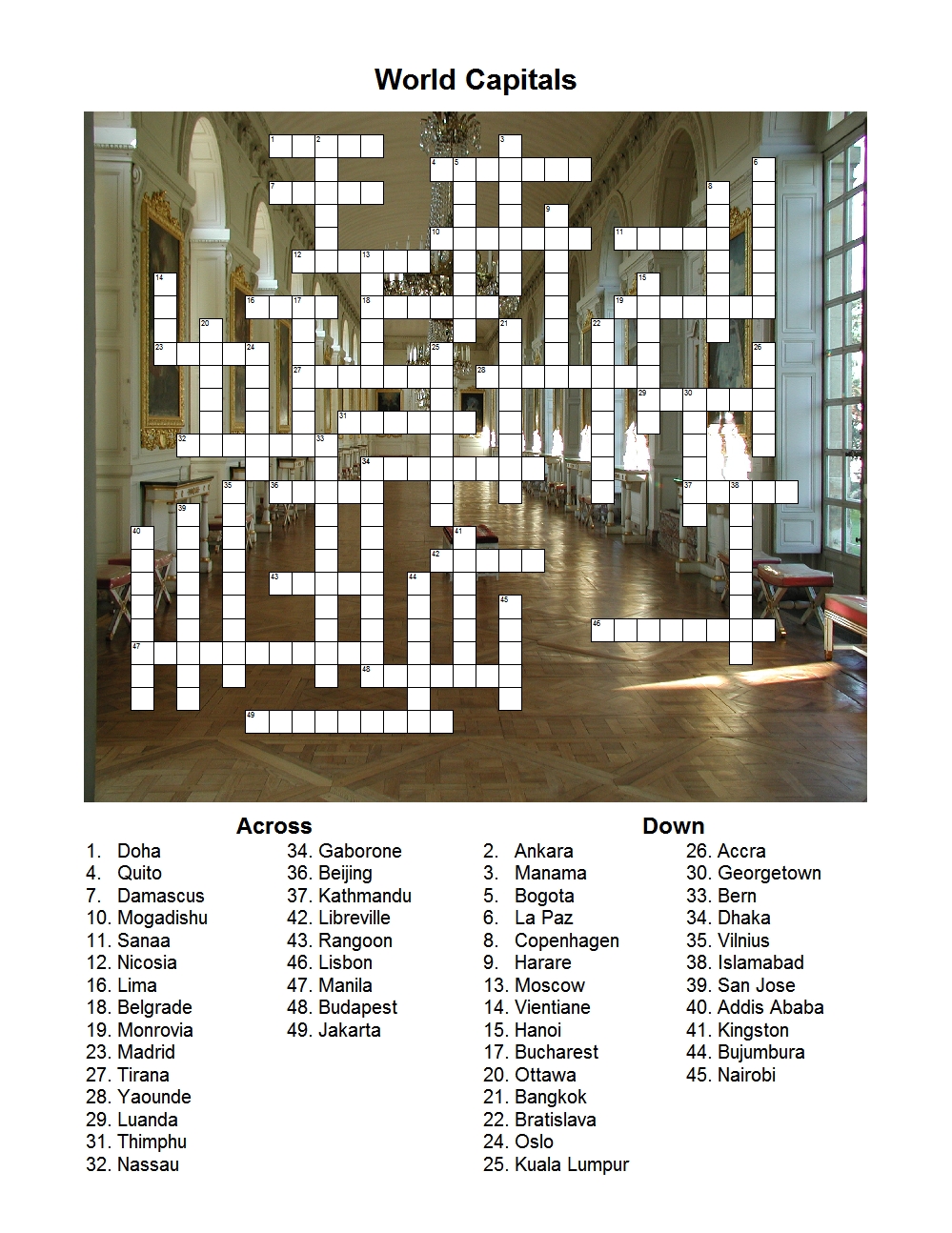 World Capitals crossword puzzle puzzle